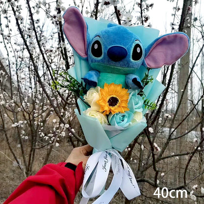 Lilo & Stitch Bouquet PVC Anime Stuffed Doll – Rose & Sunflower Gift for Birthday, Valentine’s & Christmas Day
