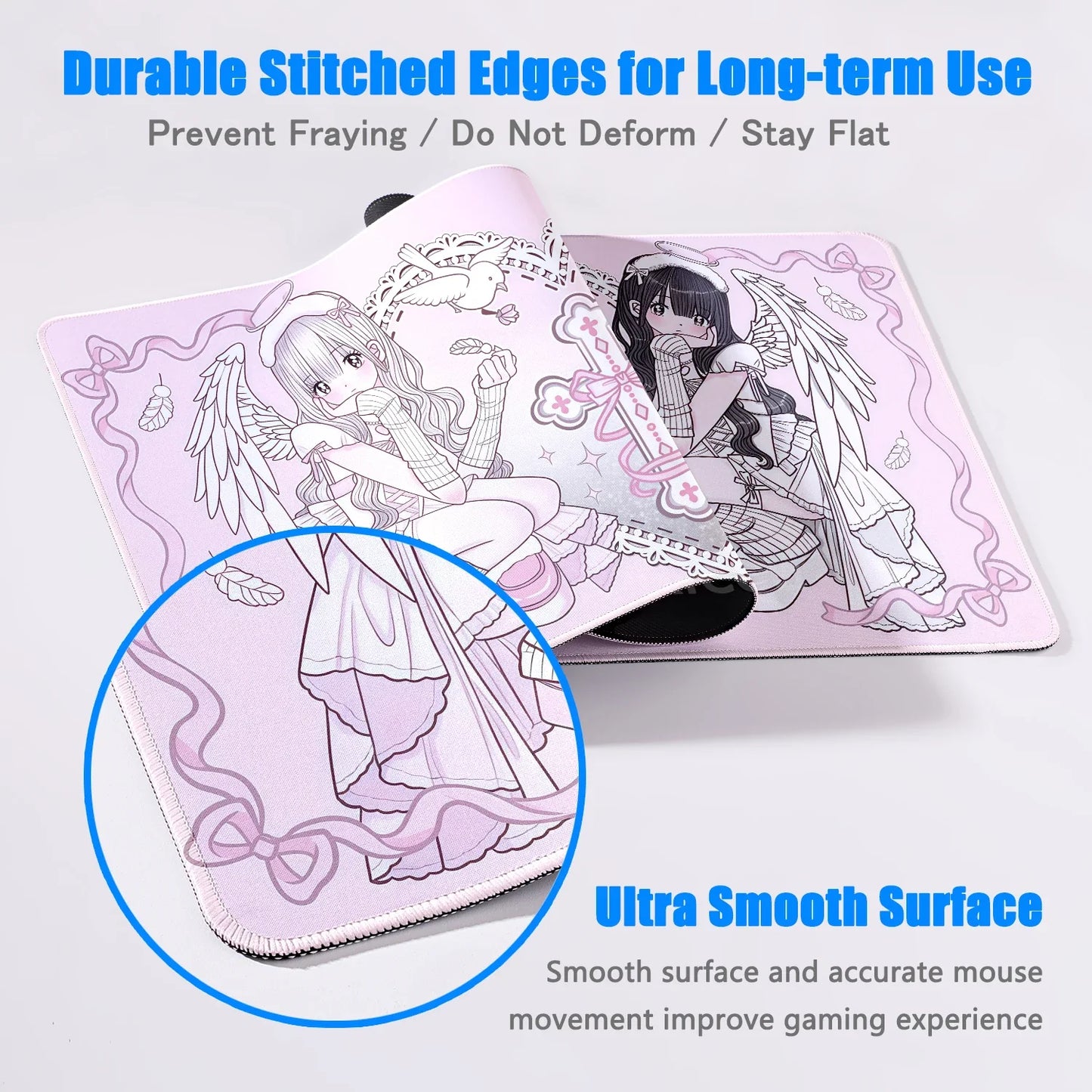 Anime Cute Angel Girl XXL Mouse Pad — Extended Gaming Desk Mat for Laptop, PC, Keyboard, Kawaii Pink Mousepad Carpet