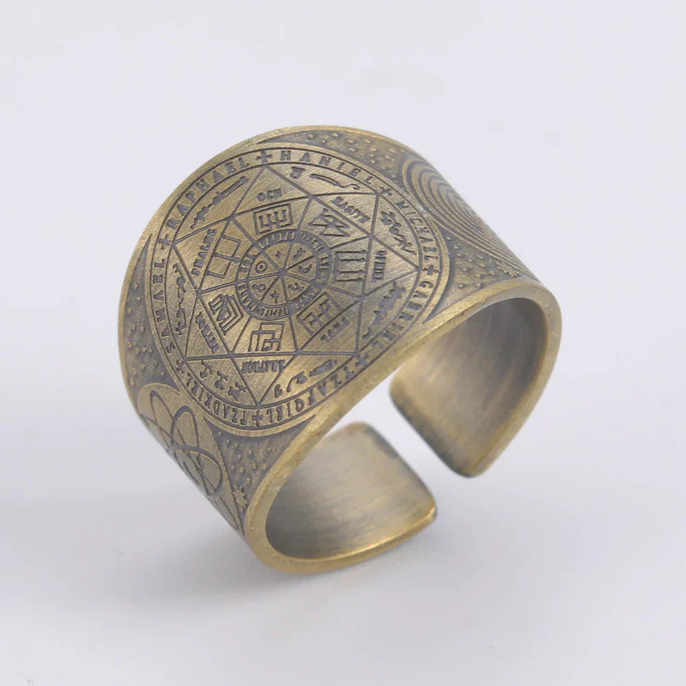 Dawapara 7 Archangels Protection Ring – Metatron Cube, Lilith Symbol, King Solomon Secrets Vintage Amulet Jewelry