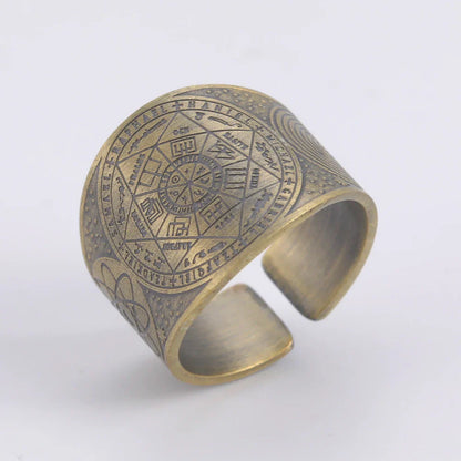 Dawapara 7 Archangels Protection Ring – Metatron Cube, Lilith Symbol, King Solomon Secrets Vintage Amulet Jewelry