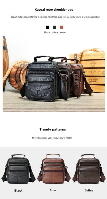 Men’s Genuine Leather Crossbody Bag – Small Outdoor Casual Bag for Motorcycle and Daily Use