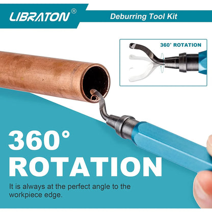 11-Blade Deburring Tool with HSS Steel Blades - 360 Degree Rotary Head for Metal, Resin, Plastic, 3D Printing, and Wood