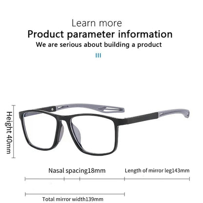 Unisex Ultralight Silicone TR90 Sports Glasses – Blue Light Blocking, High Definition Square Prescription Eyeglasses