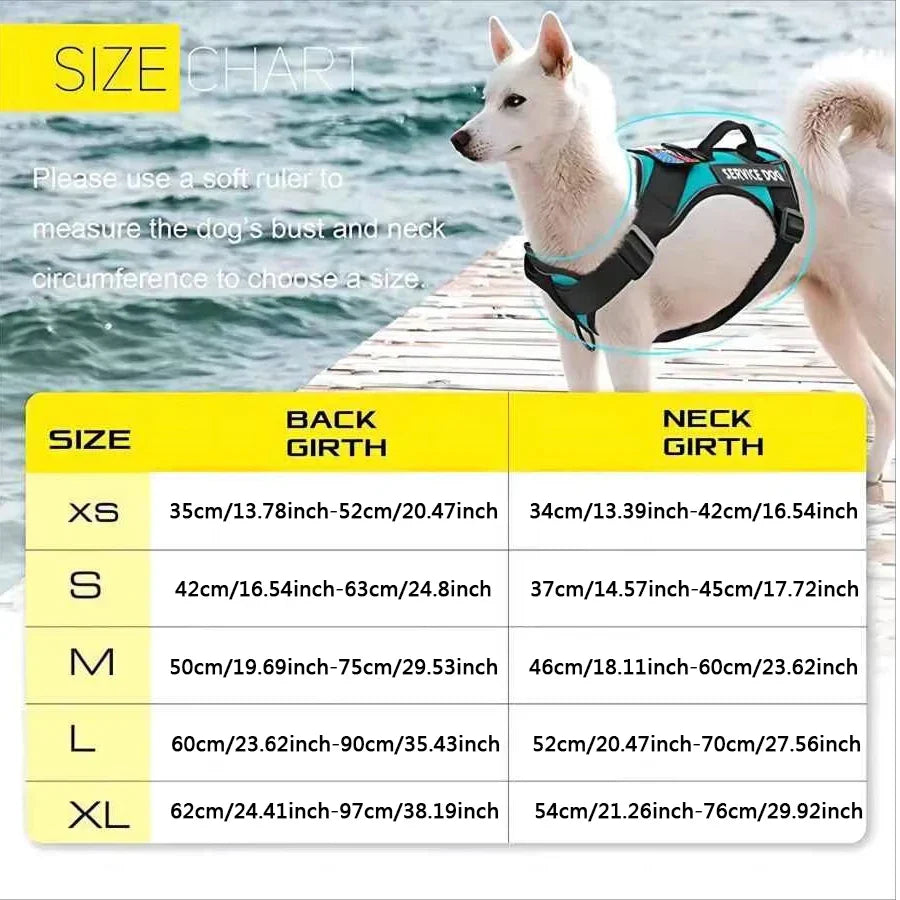 Reflective Service Dog Harness Vest with 5 Patches – Adjustable Soft Oxford Mesh Pet Harness