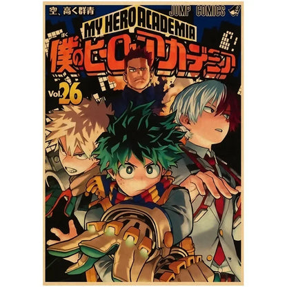 Vintage My Hero Academia Anime Poster – Retro Kraft Style Wall Art for Home Decor, Cartoon Painting & Room Decoration Sticker