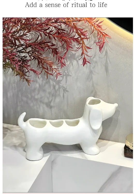 Dachshund Ceramic Toothbrush Holder – Electric Toothbrush Storage Rack and Bathroom Sink Organizer with Toothpaste Holder