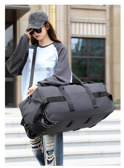 80L Rolling Duffle Bag with Wheels – 31" Heavy-Duty Foldable Travel Duffel, Water-Resistant Luggage with Shoulder Strap