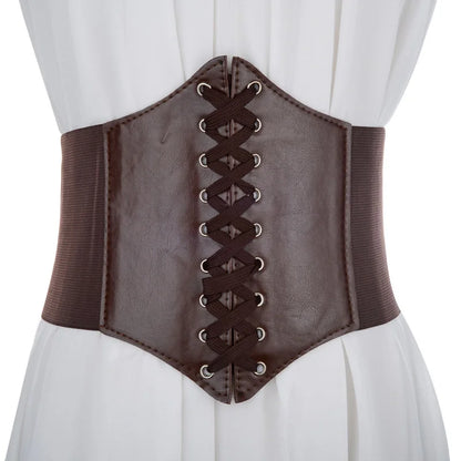 Women's Punk PU Leather Corset Belt - Wide Elastic High-Waist Waist Cincher