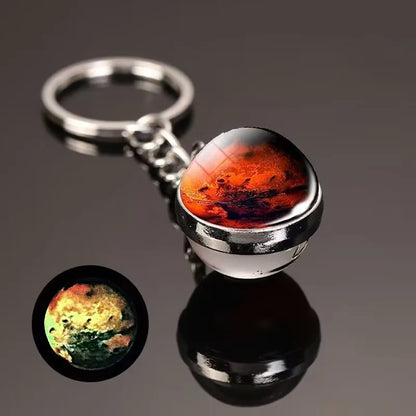 Glow in the Dark Solar System Keychain – Luminous Nebula Planet Key Ring with Moon, Earth, Sun, Double-Sided Glass Ball