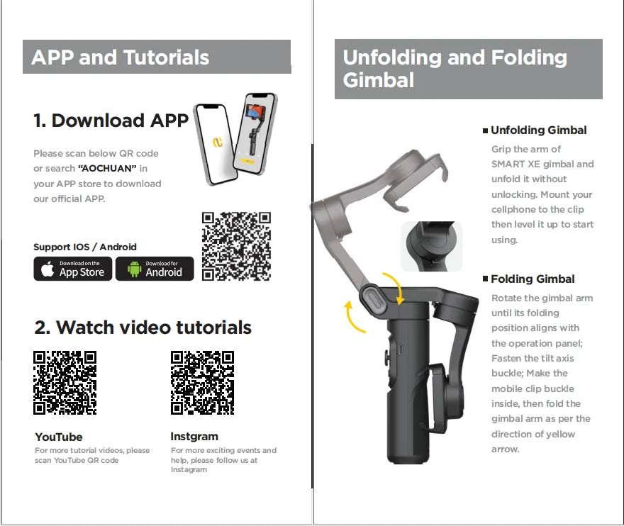 AOCHUAN 3-Axis Handheld Gimbal Stabilizer – SmartXE for iPhone & Android, AI Face Tracking for TikTok & Vlog Videos