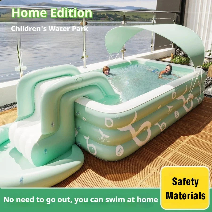 1.5/1.8/2/2.6M Inflatable Water Slide - Large Kids Pool Slide with Sunshade for Outdoor Family Fun