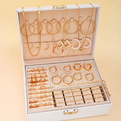 54Pcs Vintage Pearl Jewelry Set - Elegant Earrings Necklace Bracelet Ring & Heart Pendant Gift for Women