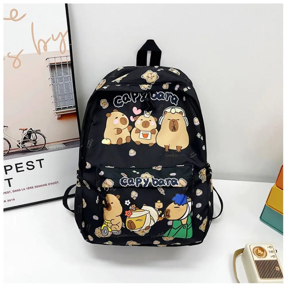 Cute Capybara Backpack | Large Capacity, Breathable Nylon Schoolbag for Students, Women & Girls, Ultra-Light Book Bag