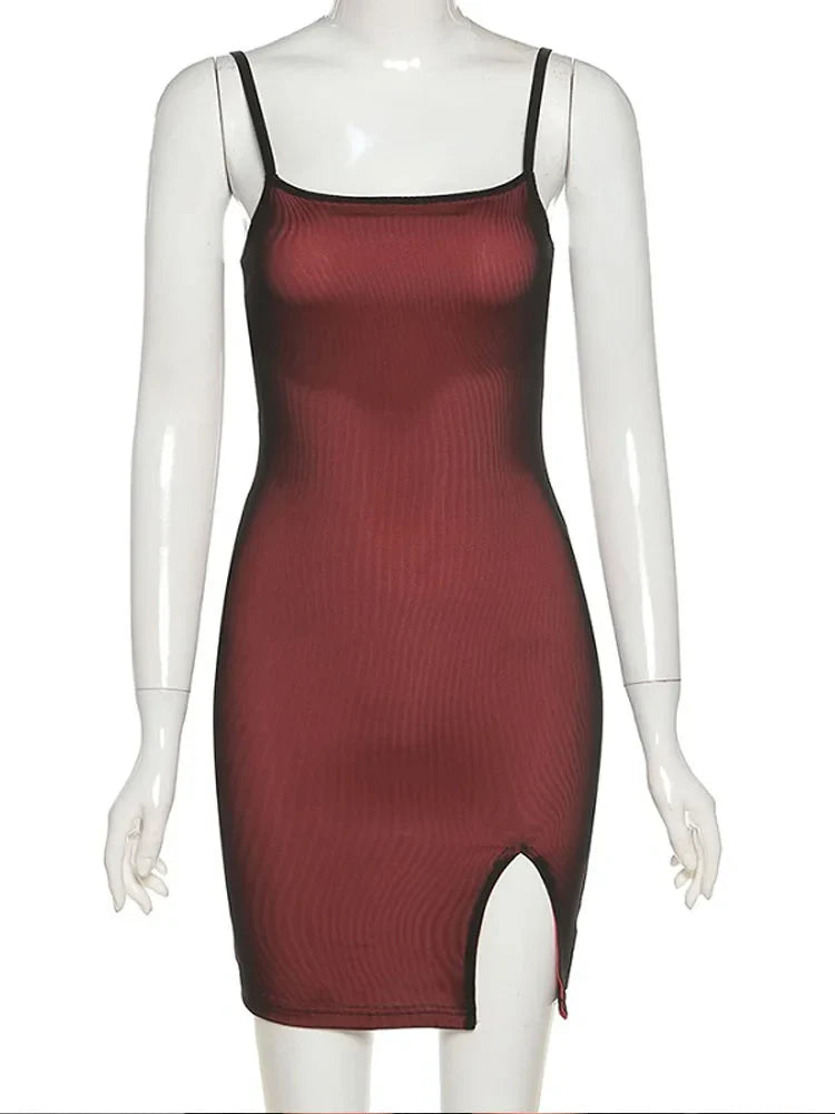 2023 Mesh Double Layer Bodycon Dress – Sexy Sleeveless Bandage Dress, Elastic Split Slim Fit Party & Clubwear for Women