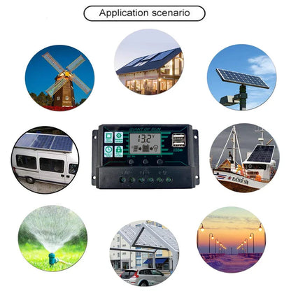 100A PWM Solar Charge Controller — 12V/24V Dual USB LCD Panel Battery Regulator
