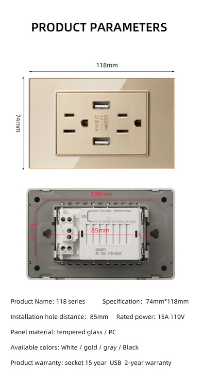Herepow 118 Series Dual USB Wall Socket - Thailand & American Standard Smart Plug Adapter with Type-C 3.1A Fast Charging