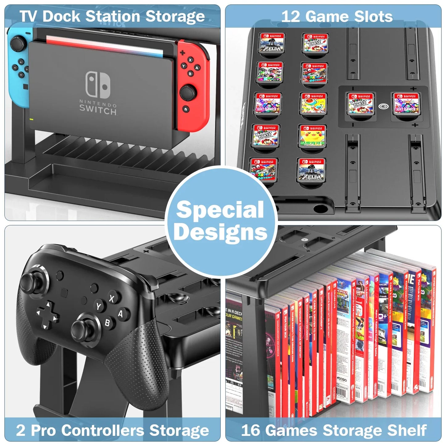 OIVO Switch Joy-Con Charger and Pro Controller Holder - Game Storage Tower for Nintendo Switch OLED, Charging Dock Station