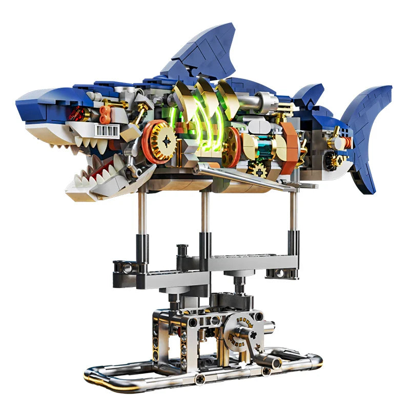 Mechanical Animal Building Blocks – T-Rex, Whale, Parrot, Devil Ray & Shark Model with Lights for Kids & Adults