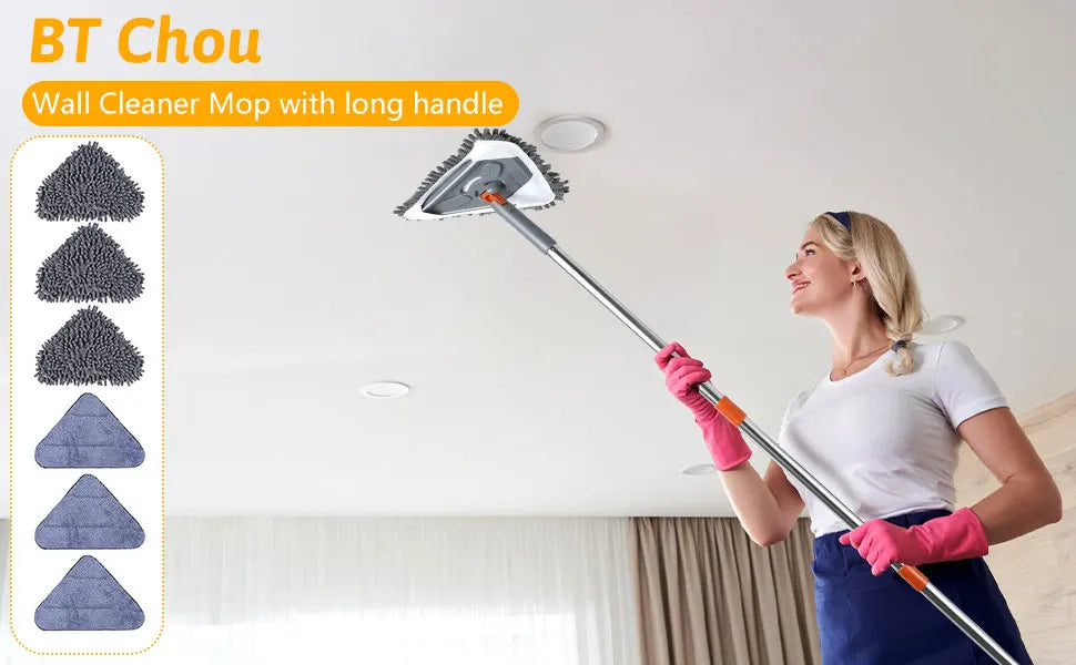 360° Rotating Triangle Wall Mop | Long Handle Adjustable Microfiber Mop for Dry & Wet Cleaning | Floor & Wall Dust Cleaner