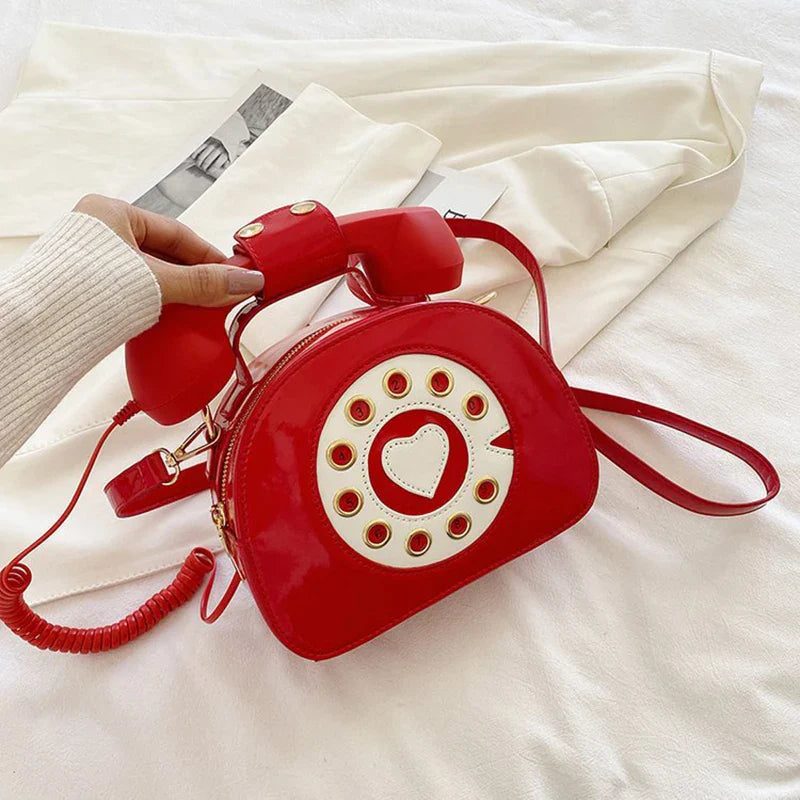 Women’s Creative Telephone-Shaped Crossbody Bag – Retro PU Leather Small Shoulder Handbag
