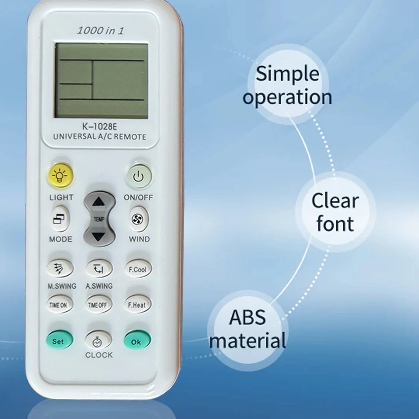 K-1028E Universal A/C Remote Control for Haier, Panasonic, LG, Sharp, Gree, Midea, & More