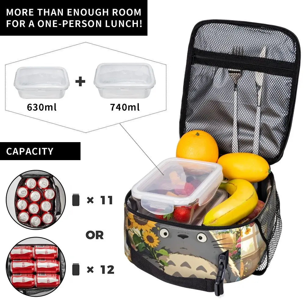 Totoro Miyazaki Anime Insulated Lunch Tote Bag – Portable Thermal Cooler for School & Office