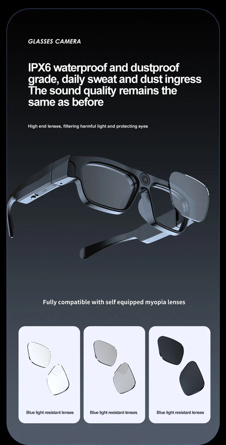4K Bluetooth HD Video Glasses – Mini Smart Camera for Driving, Cycling, Wireless Music, and Hands-Free Calls