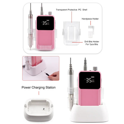 Professional Electric Nail Drill – 35000RPM Rechargeable Nail File for Gel Nails, Low Noise Sander, Nail Accessories