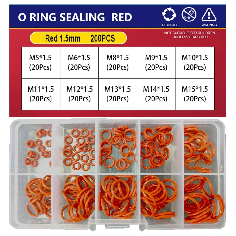 Silicone O-Ring Sealing Washer Kit – Red VMQ High Temp Oil Resistant Plumbing Gasket Assortment (CS 1–3.1 Sizes)