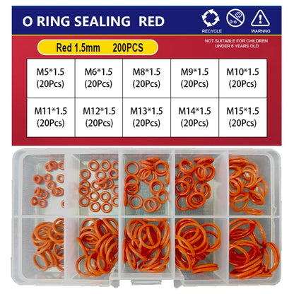 Silicone O-Ring Sealing Washer Kit – Red VMQ High Temp Oil Resistant Plumbing Gasket Assortment (CS 1–3.1 Sizes)