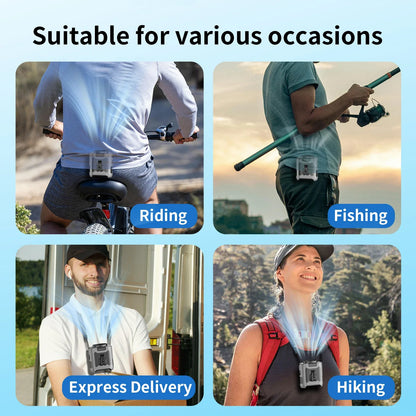 Portable Waist & Neck Hanging Fan – 5-Speed Strong Wind Cooling Fan with LED Light | 10000/20000mAh Rechargeable Battery, Outdoor Sports & Work Wearable Fan
