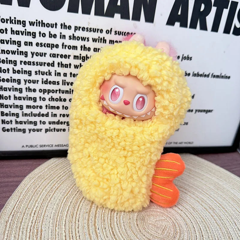 Labubu Doll Clothes – Fried Shrimp Onesie Yellow Outfit for 1st-3rd Gen 17cm Labubu Sitting Dolls Party Wear