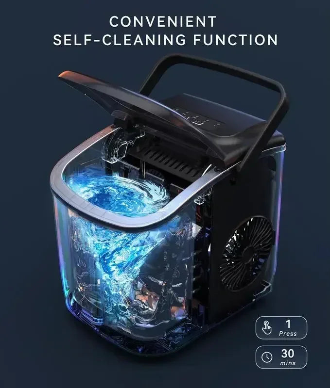 Ecozy Portable Countertop Ice Maker - Makes 9 Ice Cubes in 6 Minutes, Includes Ice Bags, Scoop & Basket for Kitchen
