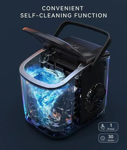 Ecozy Portable Countertop Ice Maker - Makes 9 Ice Cubes in 6 Minutes, Includes Ice Bags, Scoop & Basket for Kitchen