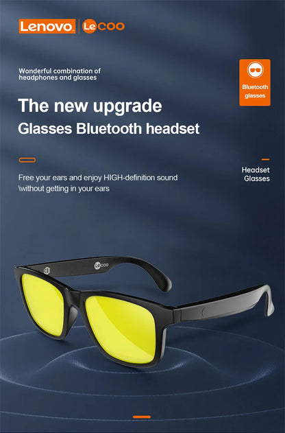 Lenovo Lecoo C8 Lite Bluetooth 5.3 Sunglasses – Wireless HiFi Earphones, HD Calls, Anti-Blue Light for Outdoor & Driving