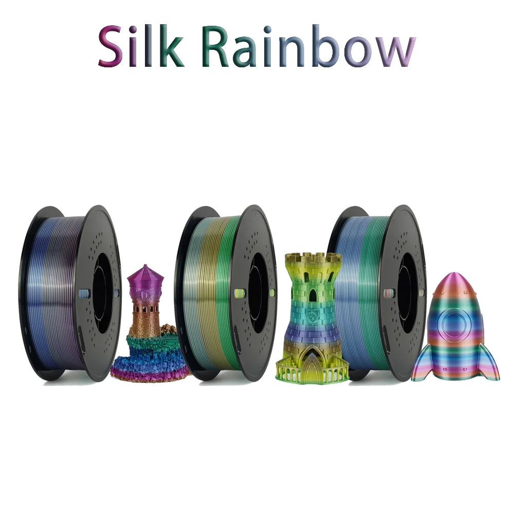 Tri-Color Dual-Color Silk Rainbow PLA Filament 1.75mm – Accurate +/-0.03mm, Compatible with Most FDM 3D Printers