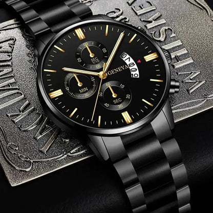 Fashion Men's Stainless Steel Watch – Luxury Quartz Wristwatch with Calendar for Business & Everyday Wear