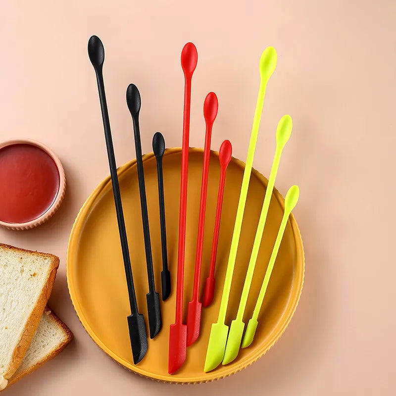Silicone Mini Scraper Set for Cosmetics & Baking - Dual-End Spatula and Spoon, 3-Piece Bottle & Jam Scraper Kit