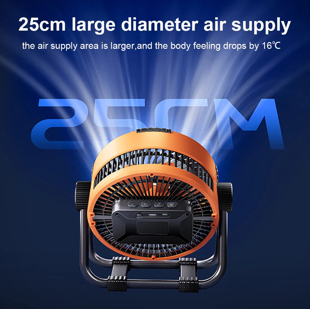 Camping Fan 20000mAh – Rechargeable Portable Outdoor Tent Fan with Air Circulator, Wireless Ceiling Fan, Hook, and Light