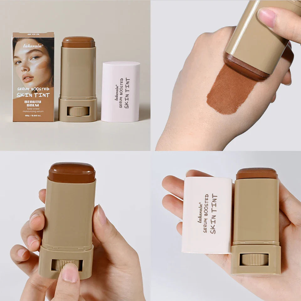 Balm Serum Skin Tint – Silky Texture, Moisturizing Coverage & Plumping Stick Foundation for Even Skin Tone, Travel-Friendly