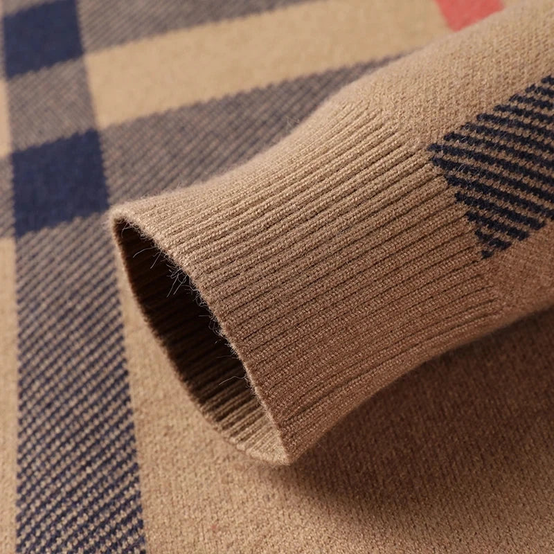 Luxury Men’s Knitted Wool Pullover – Autumn Winter O-Neck Striped British Casual Sweater