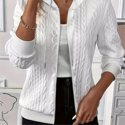 Women’s Solid Color Knitted Zip-Up Hooded Sweatshirt Jacket – Long Sleeve Slim Fit Casual Autumn Winter Warm Coat Hoodie