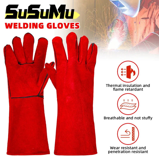 Leather Welding Gloves – Fire/Heat Resistant Work Gloves for MIG, TIG, Stick, Forge & BBQ Grill Safety