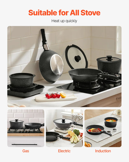 VEVOR 17-Piece Nonstick Granite Cookware Set – Induction Pots, Pans & Frying Tools for Kitchen
