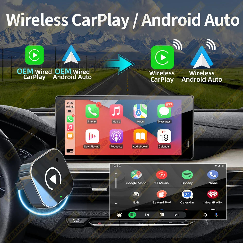 2-in-1 Wired to Wireless CarPlay & Android Auto Adapter — USB Plug & Play with Bluetooth for OEM Car Stereo