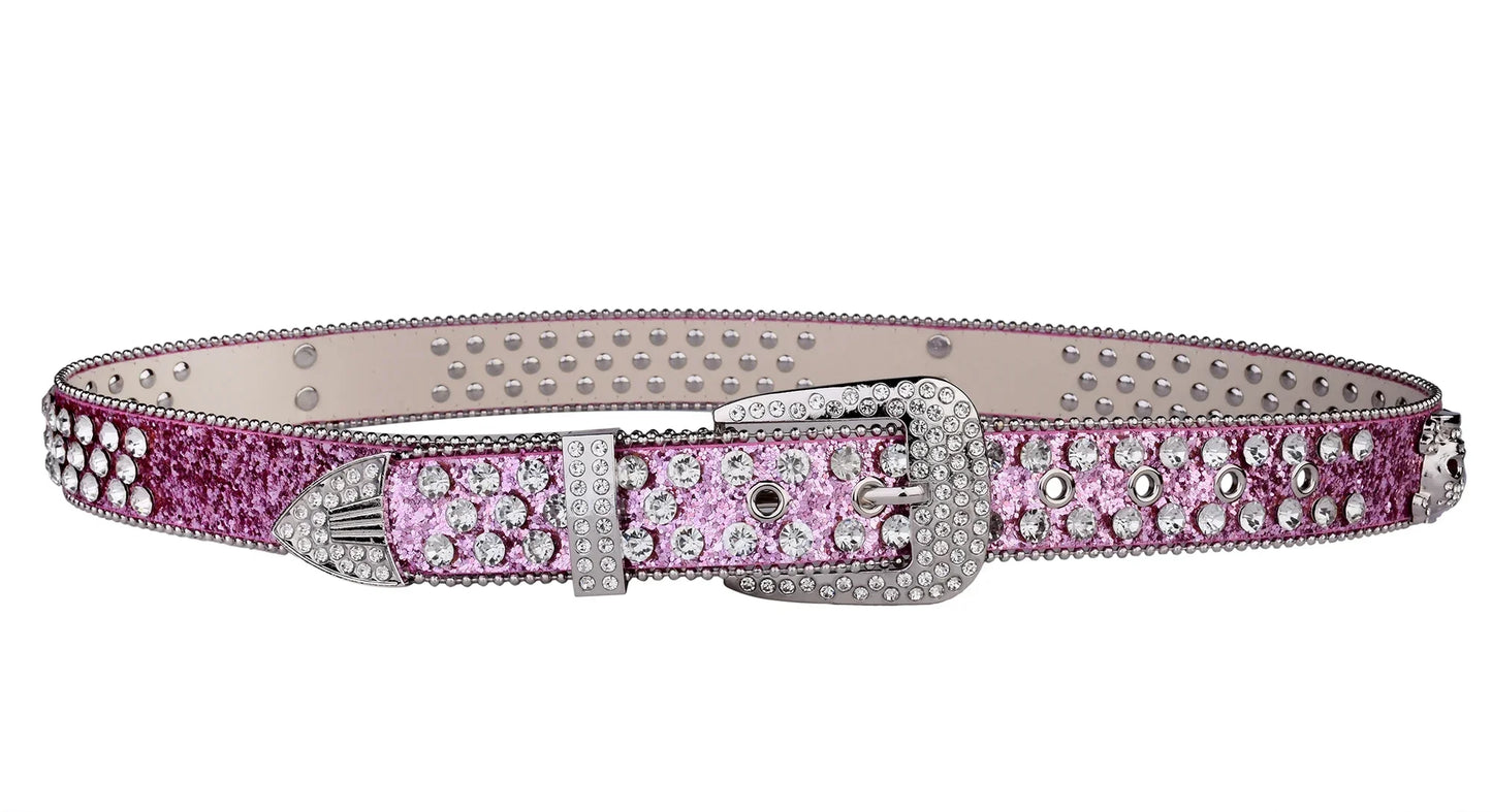 Rhinestone Skull Western Cowgirl Belt for Women & Girls – Studded PU Leather Country Style