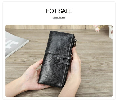 CONTACT'S Men’s Genuine Leather Clutch Wallet – Long Vintage Wallet with Card Holder, Zipper Coin Purse & Money Bag