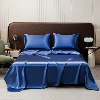 Silky Satin Bed Sheet Set for Summer – Ice Cooling Flat Sheet with Pillowcase, Single/Queen/King Sizes
