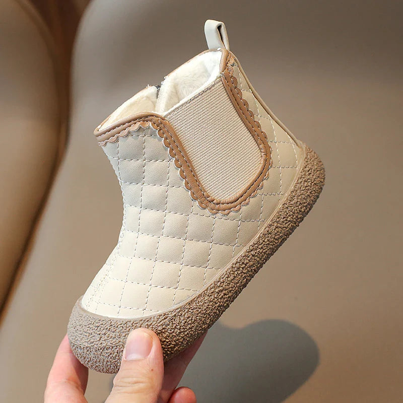 Autumn Winter Baby Girls Boots — Waterproof, Windproof, Non-Slip Plush Ankle Shoes for Kids