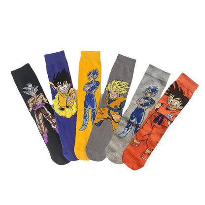 Men’s Dragon Ball Anime Mid Tube Socks - Bandai Cartoon Character Cotton Crew Socks